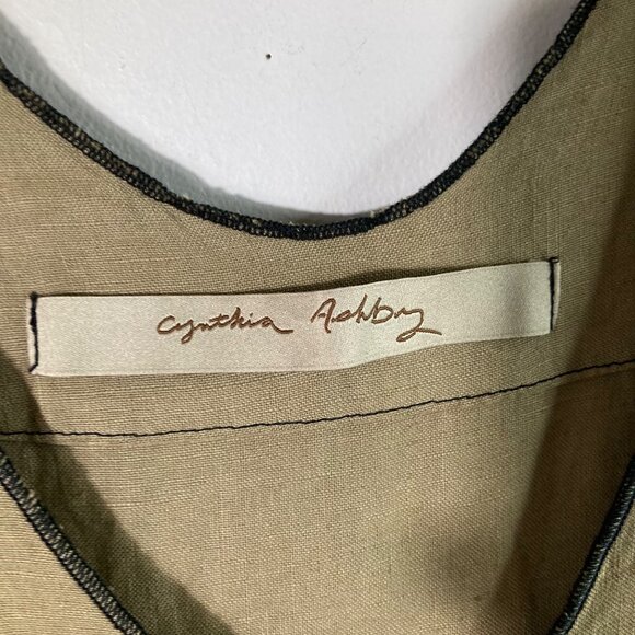 Womens Cynthia Ashby‎ Linen Lagenlook Midi Dress Jumper Brown S Linen Pockets - Picture 9 of 11